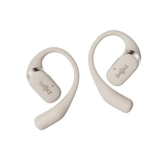 SHOKZ OpenFit Écouteurs Bluetooth sans Fil-Casque Audio avec Micro Intégré-Confort aux Oreilles Libres Léger-Recharge Rapide-Beige