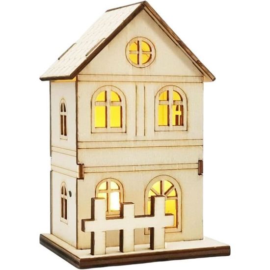 3 Maisonnettes Miniatures En Bois Avec LED Pour Village De Noël - Déco Lumineuse Festive (environ 10x9x8 Cm)