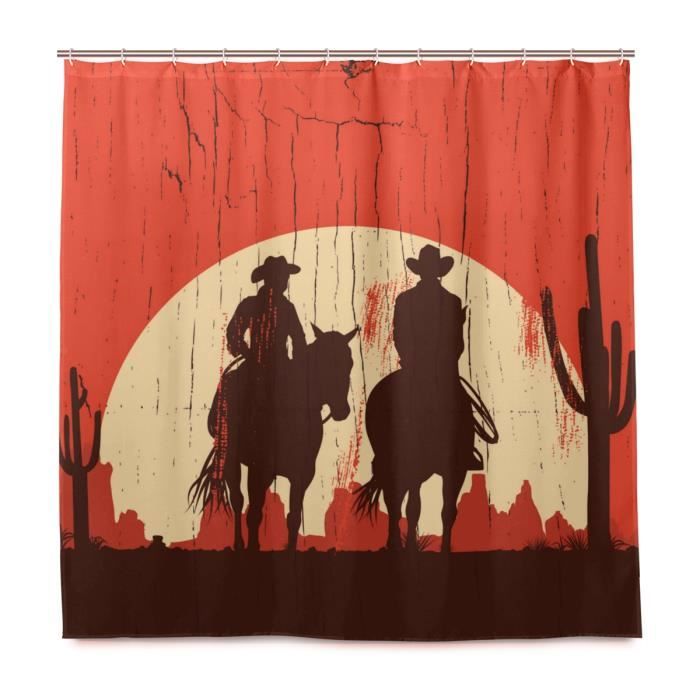 Rideau de Douche,Silhouette Cowboy Couple équitation chevaux sur