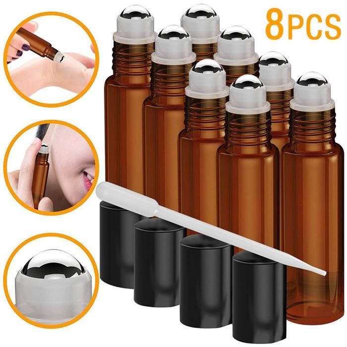 Bouteilles en verre rechargeables bleues cobalt 8pcs 10 ml avec bille roulante @onec12616