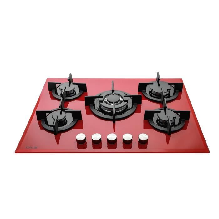 Millar GH7051PR Plaque de cuisson en Verre trempé avec 5 brûleurs à gaz 70 cm-TABLEAU AU GAZ Rouge