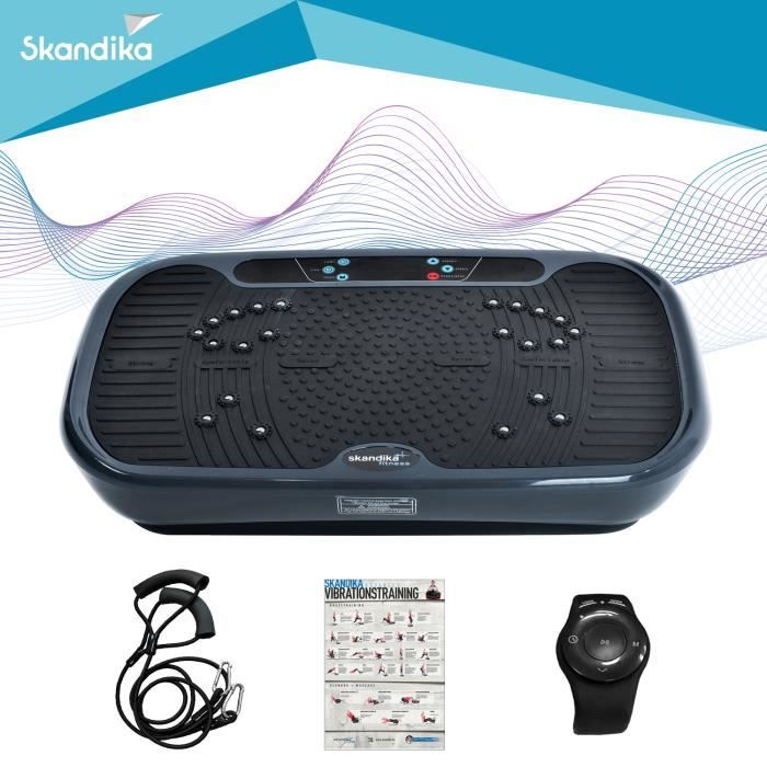 Skandika Plateforme vibrante oscillante V1 - Sangles d'entraînement - Moteur 200W - Télécommande au Poignet - Gris
