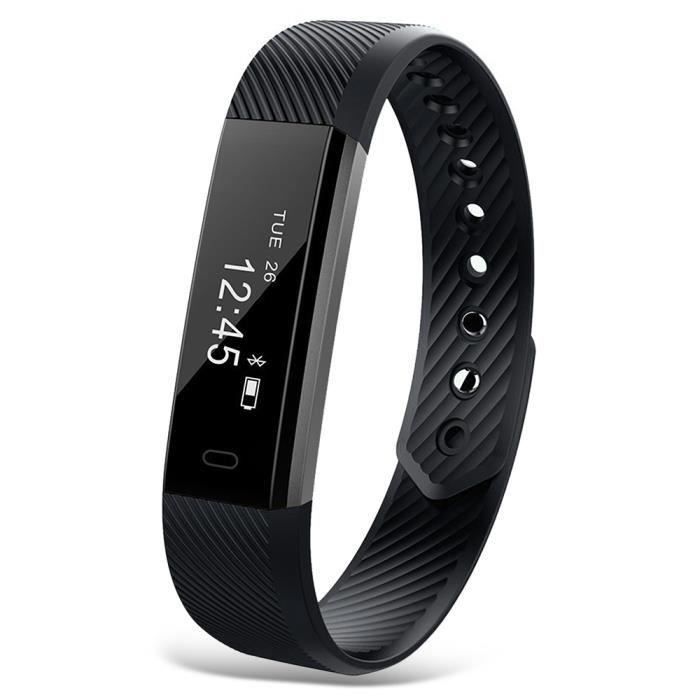 Bracelet connecté Smart Bracelet ID115 Sport Moniteur de sommeil caméra à distance NOIR