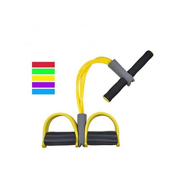 Appareil de gym 4 avec repose-pieds pour exercice - Rameur avec élastique Jaune