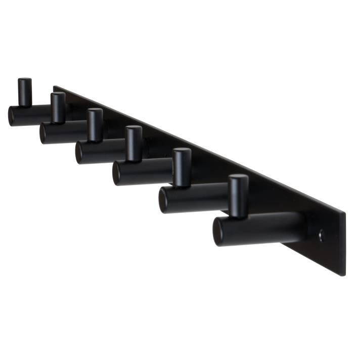 Gedotec Porte-manteaux Muraux Mural Noir | MOON | Barre Acier Inoxydable 6 Crochets | 460x25x3mm | A visser | 1 Pièce