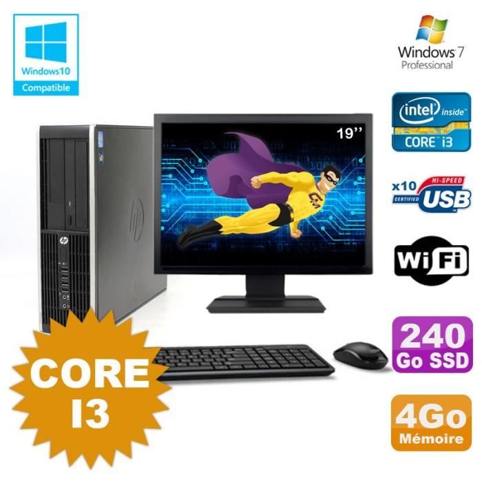 Lot PC HP Compaq 6200 Pro SFF Core i3 3.1GHz 4Go 240Go DVD WIFI W7 + Ecran 19