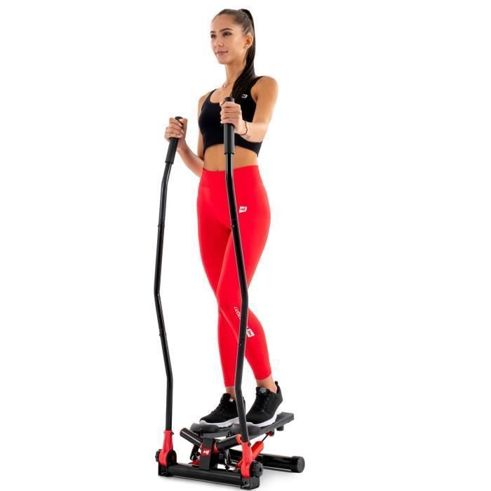 Stepper d'appartement fitness HS-045S Slim Nordic Walking Rouge - Cordes élastiques - Poignées - Résistance réglable - Mini Ordinate