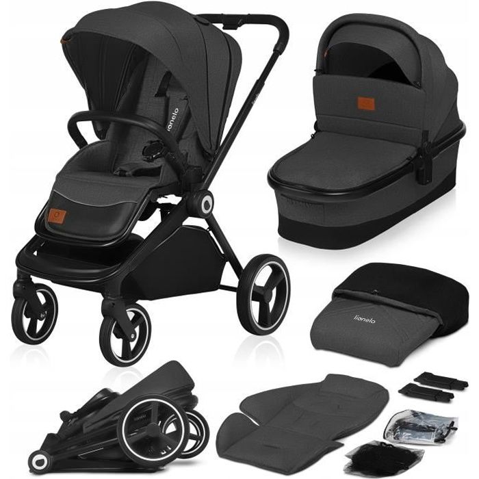 LIONELO Mika poussette enfant compacte 2en1, nacelle, poussette canne, poussette cosy, habillage de pluie, moustiquaire, Gris Fonce