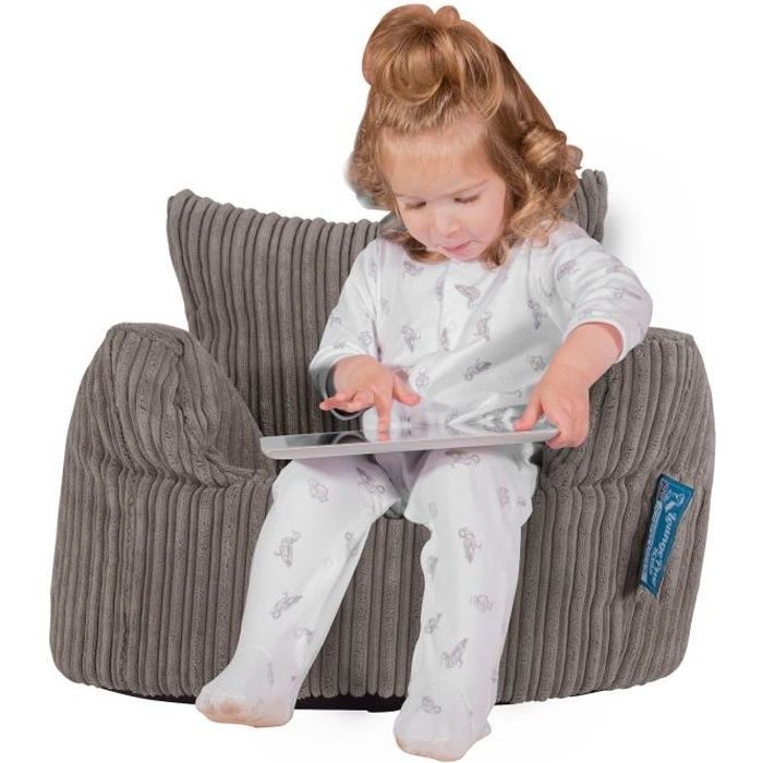 LOUNGE PUG®, Fauteuil Bambin, Pouf Enfant, Côtelé Anthracite