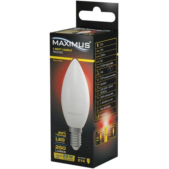 MAXIMUS Ampoule flamme E14 3W 250lm blanc chaud en boite