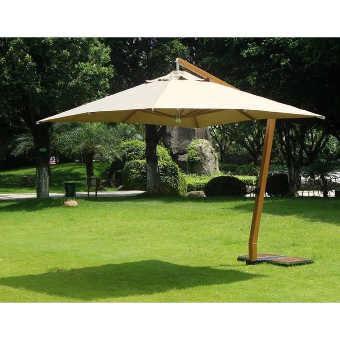 Parasol déporté carrée 3,5 x 3.5 m en bois et polyester 360 gr, coloris sable