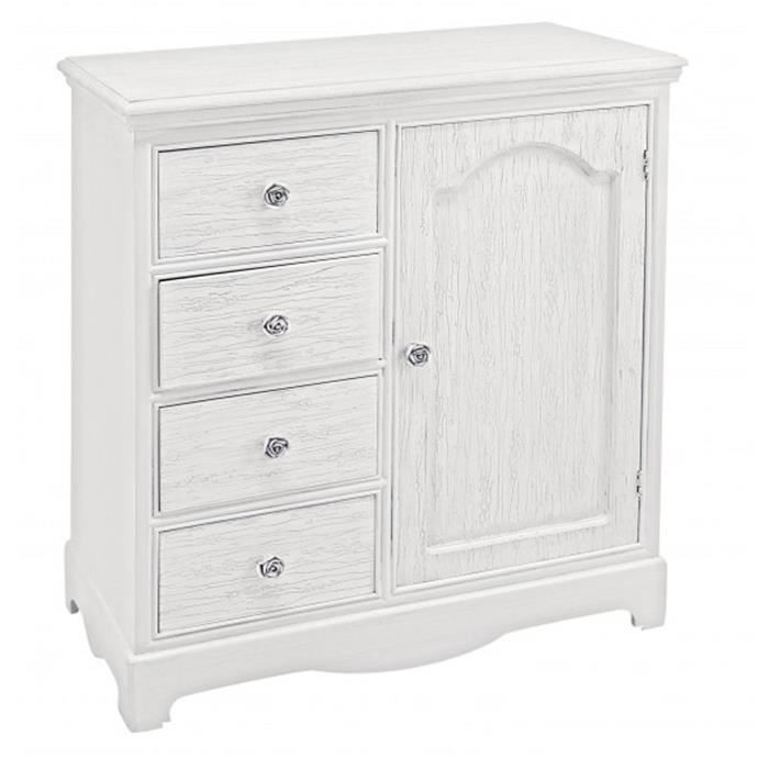 Buffet coloris blanc avec 1 porte et 4 tiroirs - Dim : L 66 x P 32,5 x H 80 cm