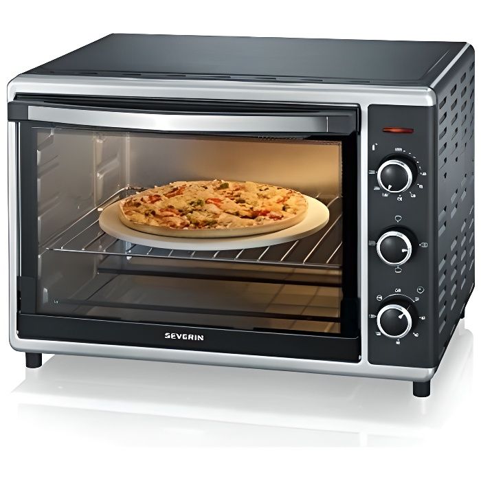 SEVERIN Mini-Four avec Chaleur Tournante, Pierre à Pizzas Incluse, 1 800 W, 42 L, TO 2058, Argent-Noir TO 2058