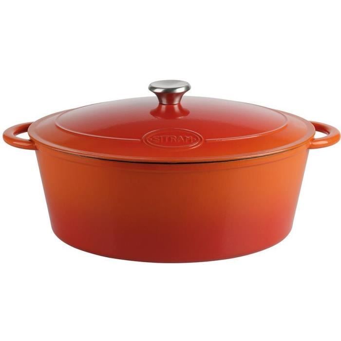 SITRAM Cocotte TRADIFONTE - 712576 - 9L Fonte émaillée ovale blanc et orange - Tous feux dont induction