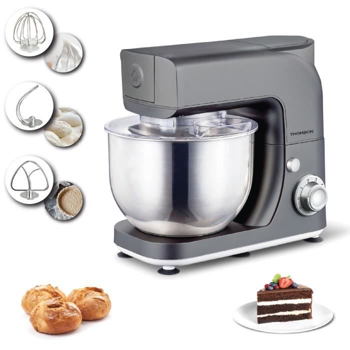 THOMSON - THFP248G - Robot pâtissier compact - Fonction Pulse - 6 vitesses - 800 watts - Inox