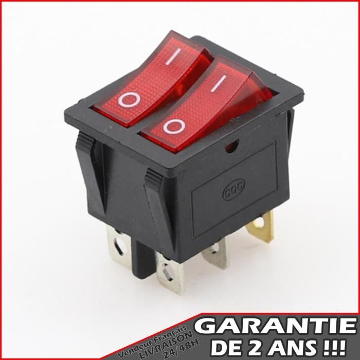 Interrupteur à Bascule DPST ON/OFF Lumière Rouge - 16A 250V AC, 4 Broches, Pour Tableau électrique, Boîtier