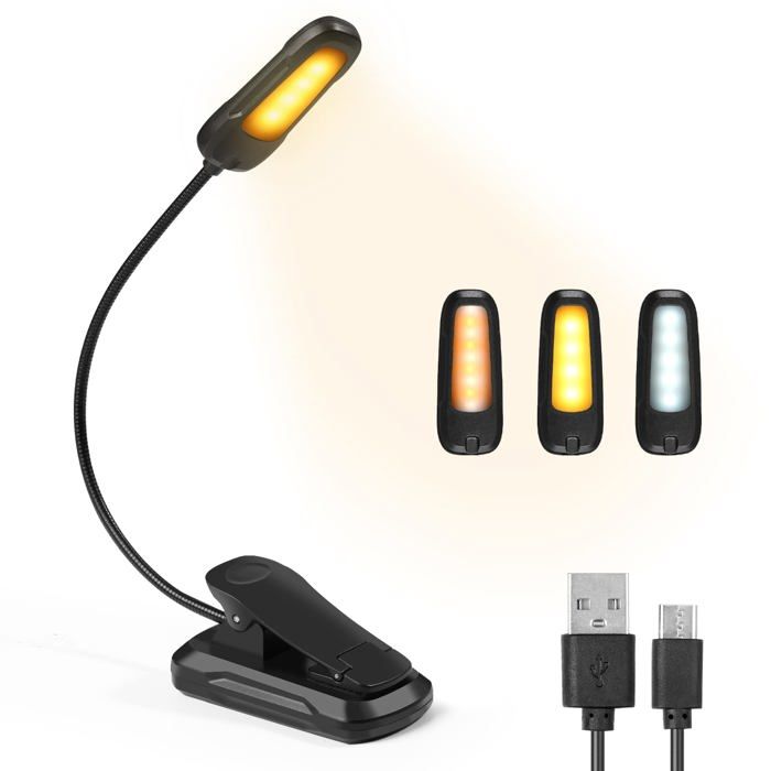 Lampe de lecture - DIBONIUR - USB rechargeable à pince - 3 températures - Col flexible 360° - Autonomie 12 h