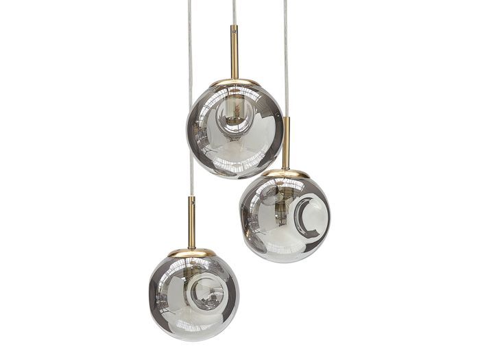 Lustre à 3 ampoules en verre transparent et cuivré RALFES