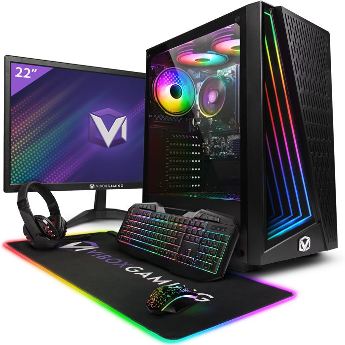 Vibox VI-140 PC Gamer – 22 Écran Pack – AMD Ryzen 3200GE 4GHz – Radeon Vega 8 – 16Go RAM – 2To HDD – Linux – WiFi