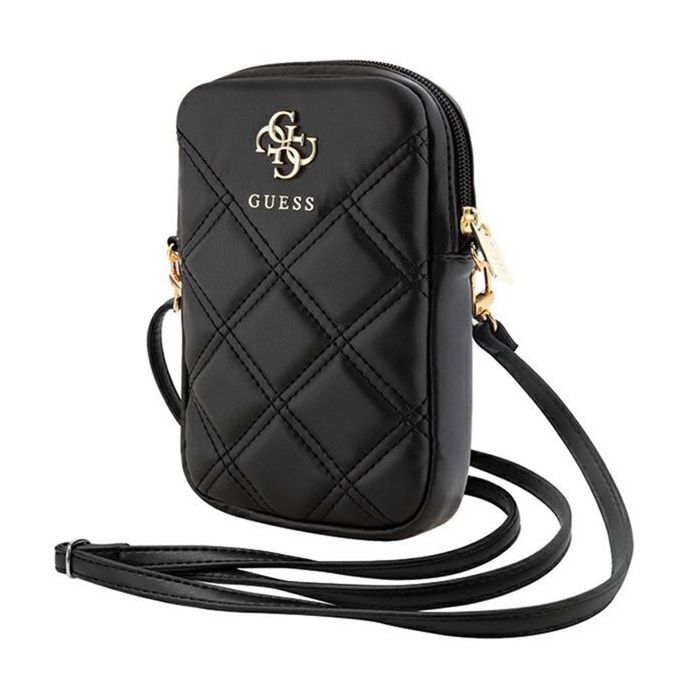 Sac pour téléphone - Guess - Zip Quilted 4G - Cuir écologique - Bandoulière réglable - Noir