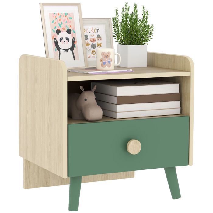 Table de chevet enfant AIYAPLAY table de nuit enfant avec tiroir et niche petite table dappoint en bois pour chambre denfant
