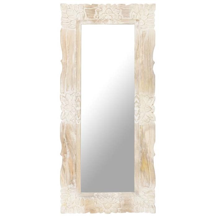 Miroir En Bois De Manguier Massif 110x50 Cm - Motif Sculpté Main, Finition Naturelle, Pas D'assemblage - Décoration Murale élégante Pour Maison Et Jardin