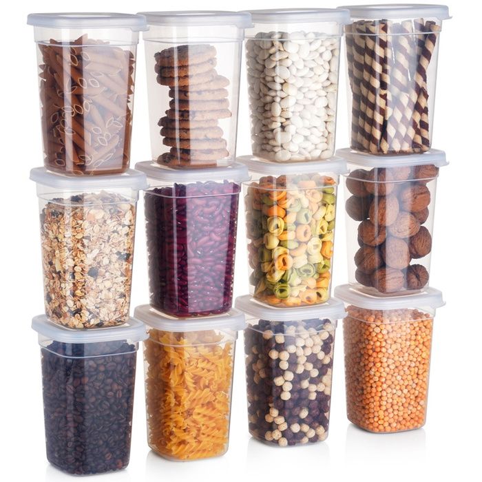 VILDE Lot de 12 boîtes de conservation hermétiques 1L - Plastique durable - sans BPA - hermétiques - empilables - micro-ondes