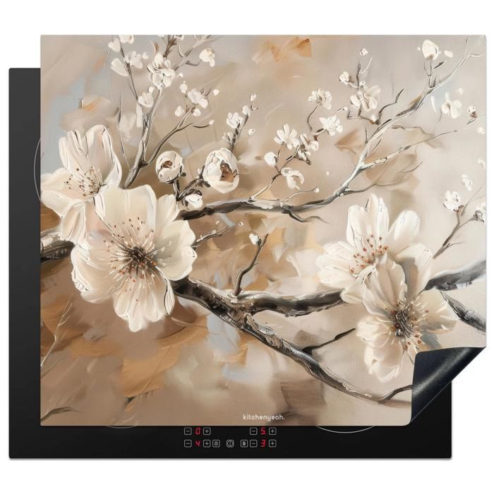 Protection Pour Plaque Induction KitchenYeah 60x52 Cm - Motif Fleurs Vintage - Tapis Anti-Rayures Et Espace Travail
