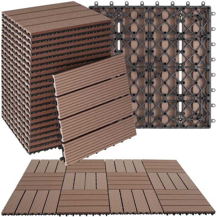 Dalles de terrasse - TECTAKE - Lot de 22 dalles de terrasse TEGULAS en WPC aspect bois 31 x 31 x 22 cm - Gris