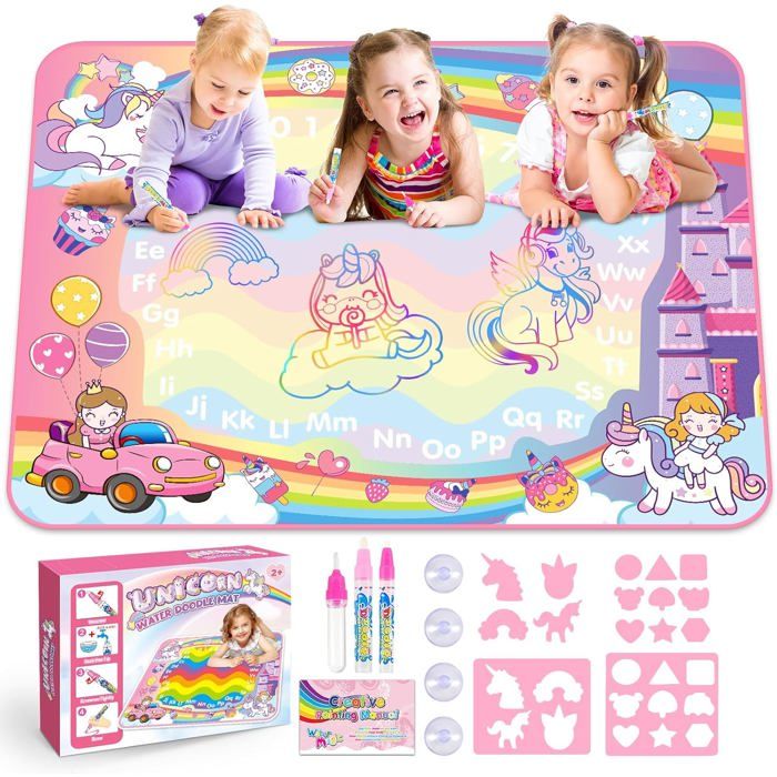 Tapis Dessin à Eau 110x70 Cm – Jouet éducatif Pour Enfants 1-3 Ans, Dinosaures, Avec Accessoires