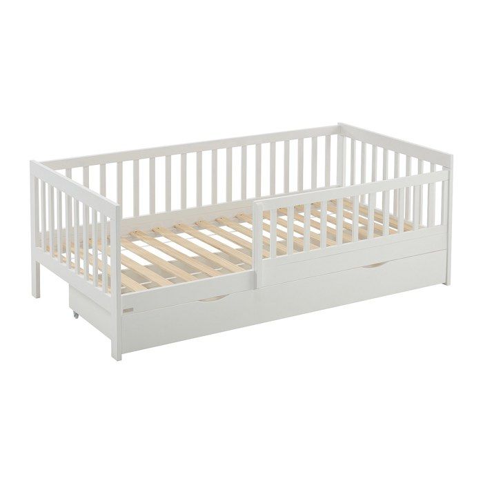 Lit 90 x 190 cm avec tiroir - Pin et MDF - Blanc - PROVIATI
