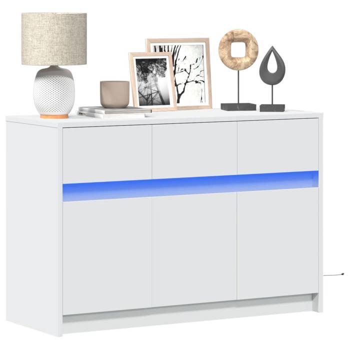 (Blanc)Meuble TV - SIGNOR - Table Télévision en bois avec LED blanc 91x34x61 cm bois ingénierie 196634