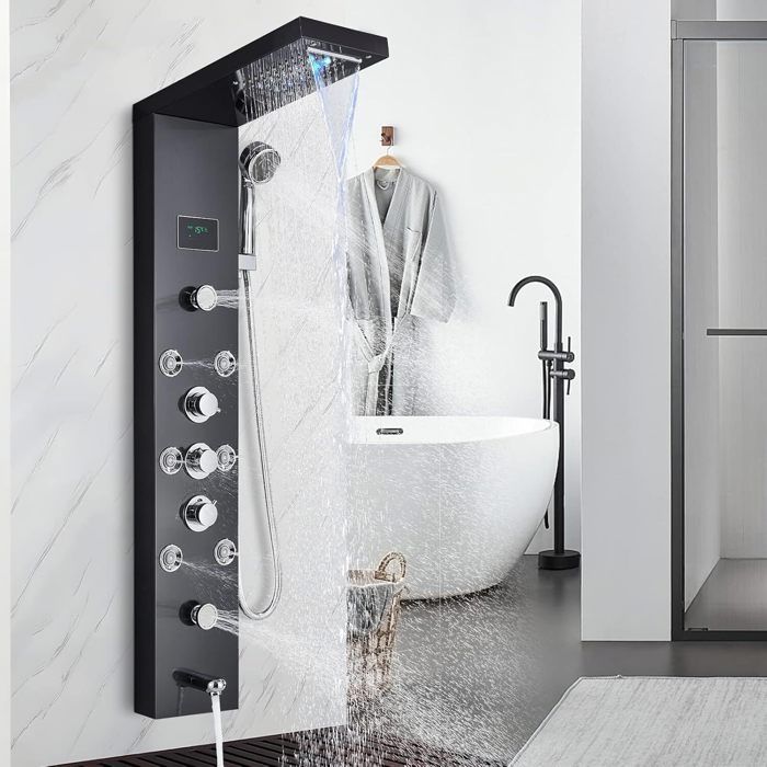 Colonne de Douche Hydromassages LED Panneau de Douche Pour Salle de Bain Système de Douche Multifonctionnel Ensemble De Douche