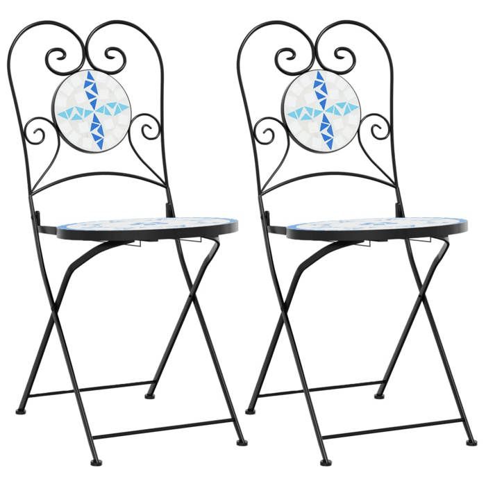 Chaises de bistro pliables 2 PCS - bleu et blanc céramique C608