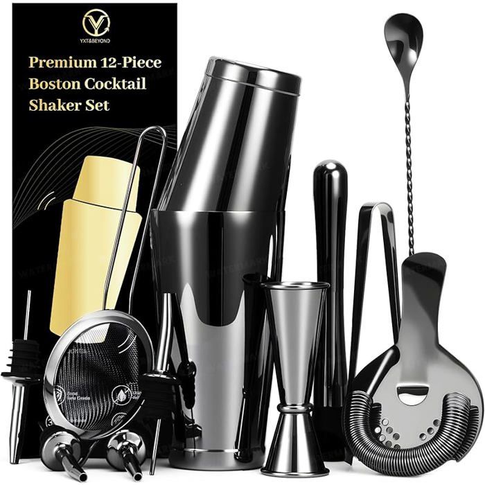 Ensemble Cocktail Boston Shaker 11 Pièces – VB VINOBRAVO, Inox Doré, Avec Recettes
