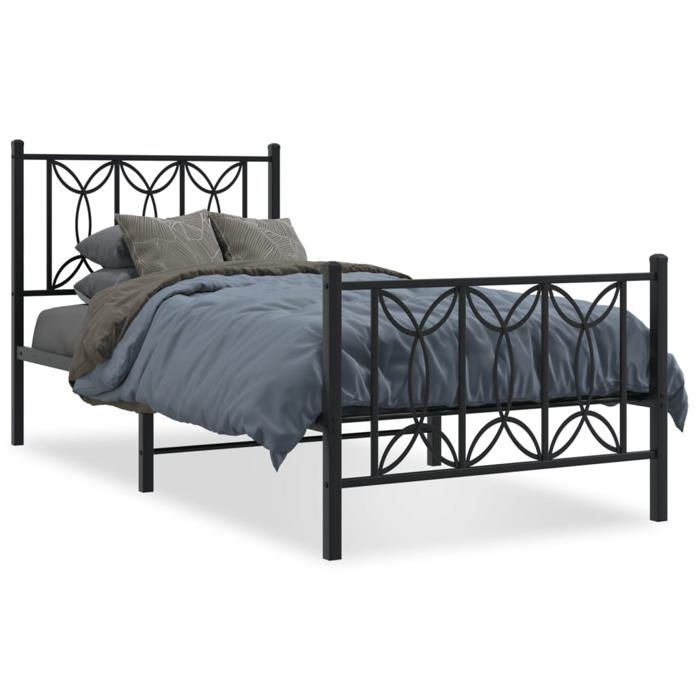 Simple LIT - SOLOMON - Cadre de lit 1 PLACE - métal sans matelas - avec pied de lit noir 90x200 cm FR1511