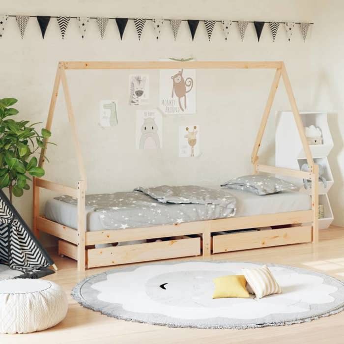 Lit cabane enfants - VIDAXL - 90x190 cm - Bois de pin massif - Avec tiroirs - Assemblage requis