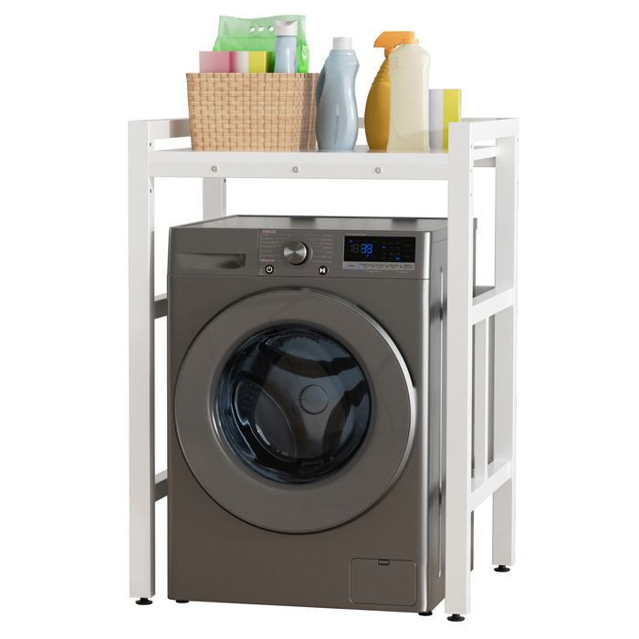 Meuble Machine à Laver et Seche Linge Superposition Lave Linge Seche Linge Blanc 73x63x105 cm Hauteur réglable charge 250 kg