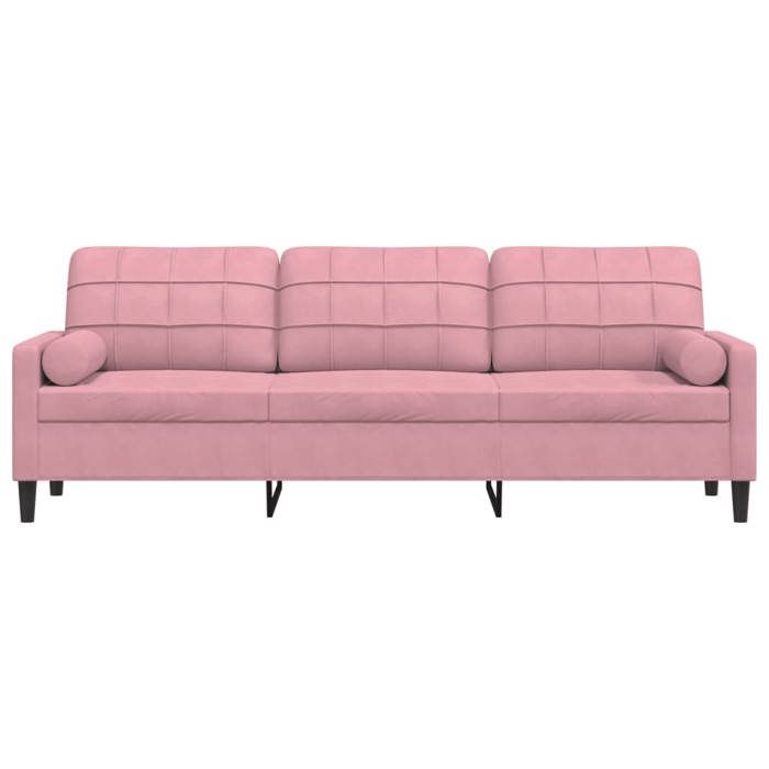 SWEETY@ Canapé 3 sièges - Sofa rembourré - Pour famille - avec oreillers - décoratifs rose 210 cm velours LL1128