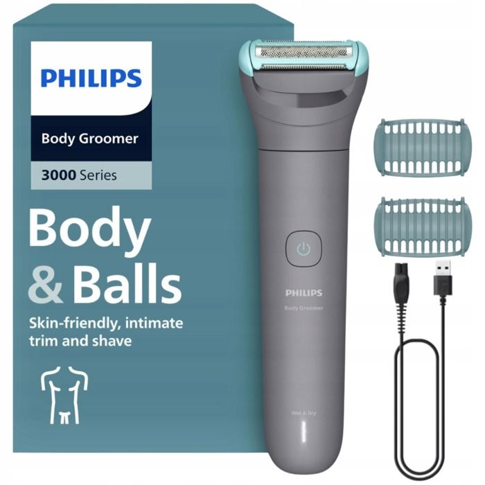 Philips Bodygroom série 3000 Tondeuse pour hommes avec Triple protection taille des poils et rasage des zones intimes rasage de près qui respecte la peau 100% étanche autonomie 80 min BG348015