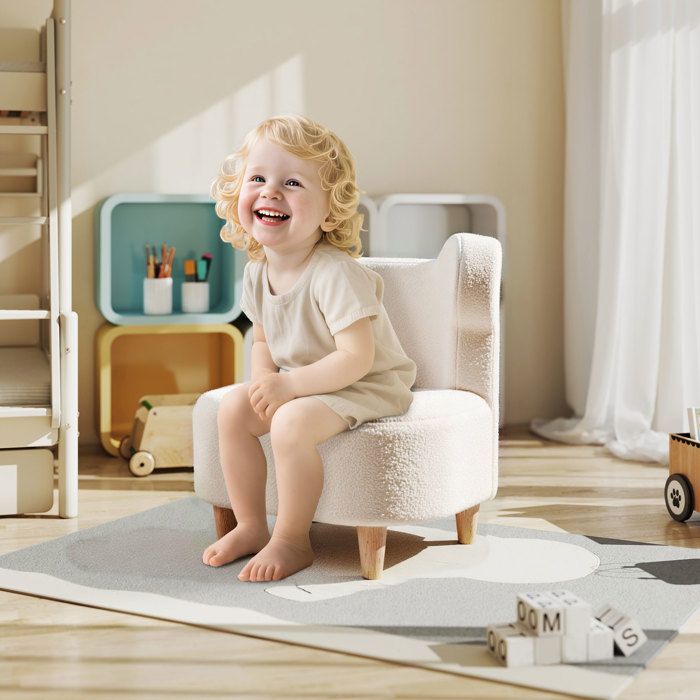 Fauteuil enfants canapé pour enfants avec dossier en forme ours tissu en polaire teddy 47 x 43 x 53 cm beige