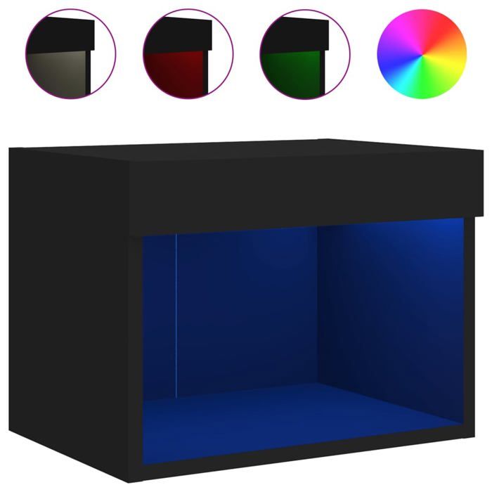 “Winter SaleTOP Armoire TV classique Noir - Table de chevet murale avec lumières LED noir PRO22294