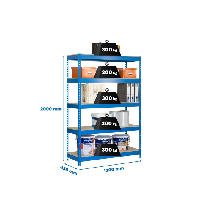 Etagère Sans Vis Bricoforte 1204-4 Chipboard Bleu/bois Bleu/bois 2000x1200x450 - Simonrack
