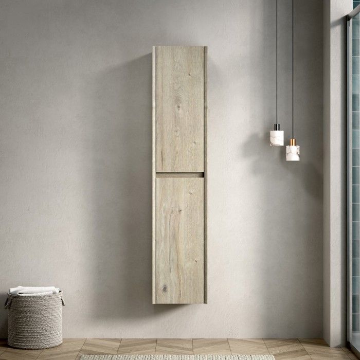 Armoire murale 30x24x140cm 2 portes étroite finition chêne crème avec étagères idéale salle de bain petit espace Armoire murale 30x24x140cm 2 portes étroite finition chêne crème avec étagères idéale salle de bain petit espace