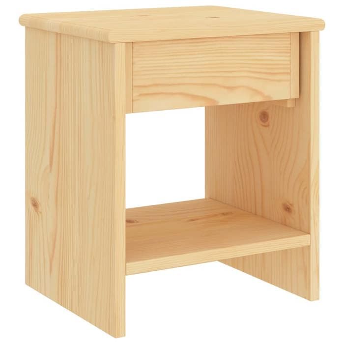 Table de chevet en bois de pin massif - WIENS - 35x30x40 cm - Naturel - 1 étagère - 1 tiroir - Style Scandinave