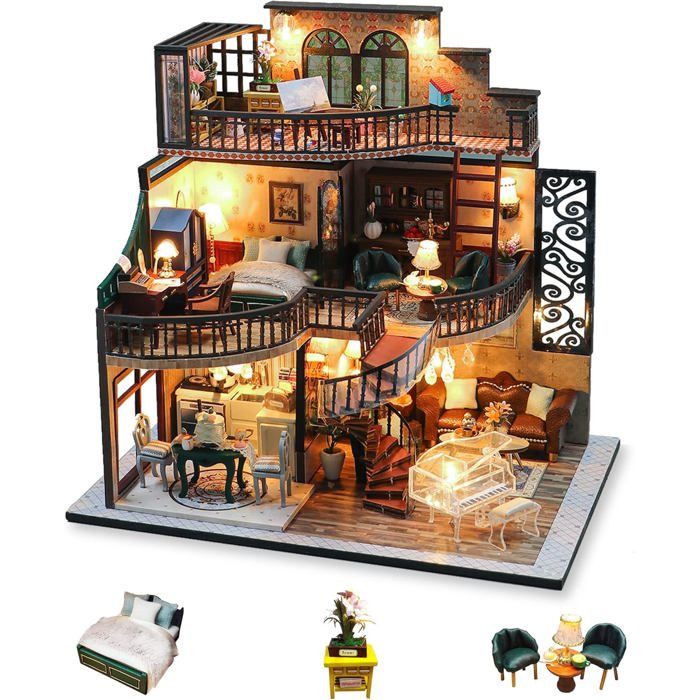 Maquette Maison Miniature Cuteefun Loft Dépoque avec Meubles et Outils DIY