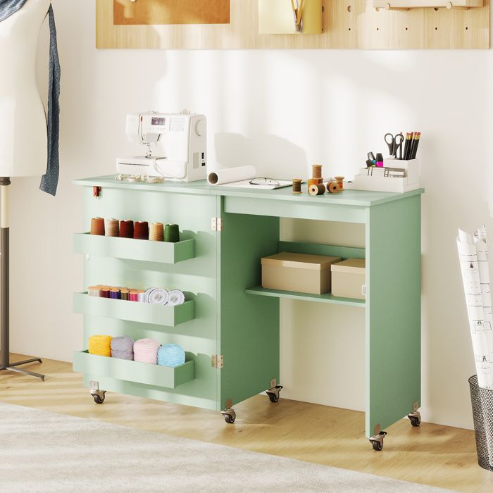 GIANTEX Table de Couture Pliante avec Roulettes Bureau Mobile avec Étagère de Rangement et 3 Boîtes 118 5 x 40 x 79 5 cm Vert GIANTEX Table de Couture Pliante avec Roulettes Bureau Mobile avec Étagère de Rangement et 3 Boîtes 118 5 x 40 x 79 5 cm Vert