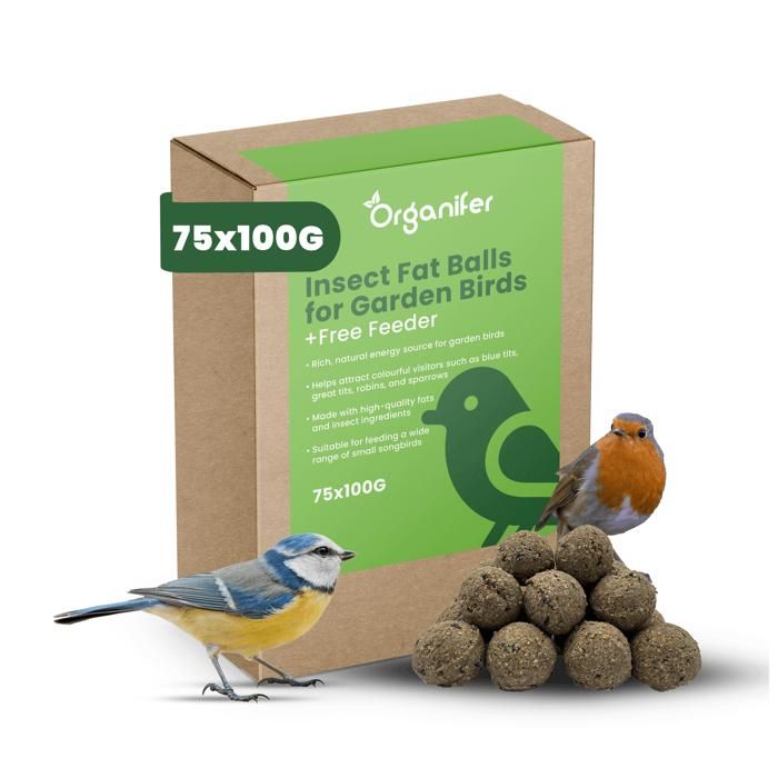 Boules de graisse pour insectes destinées aux oiseaux de jardin – 75 pièces x 100 g avec support offert - Organifer