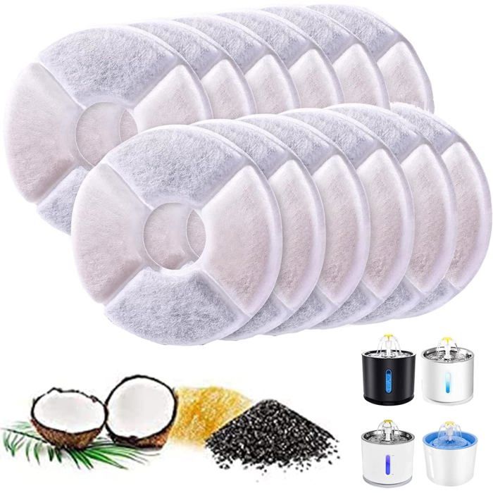 Lot De 12 Filtres Ronds Pour Fontaine À Eau De Chat Avec Charbon Actif Et Résine Pour Distributeur Automatique De Chien (Ver[YF378]