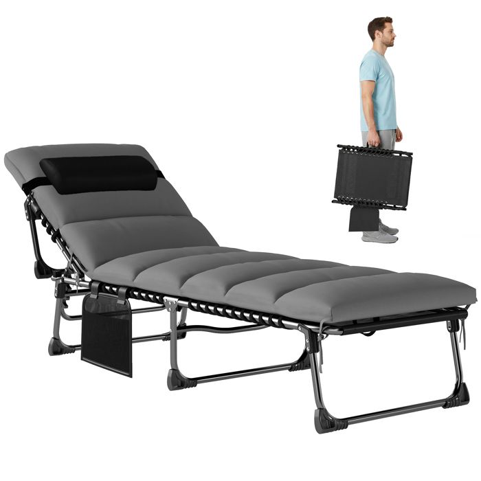 Chaise longue jardin extérieur - Outsunny - Pliable - dossier réglable 5 positions - coussin poche - 200 x 57 x 38 cm - gris foncé Chaise longue jardin extérieur - Outsunny - Pliable - dossier réglable 5 positions - coussin poche - 200 x 57 x 38 cm - gris foncé